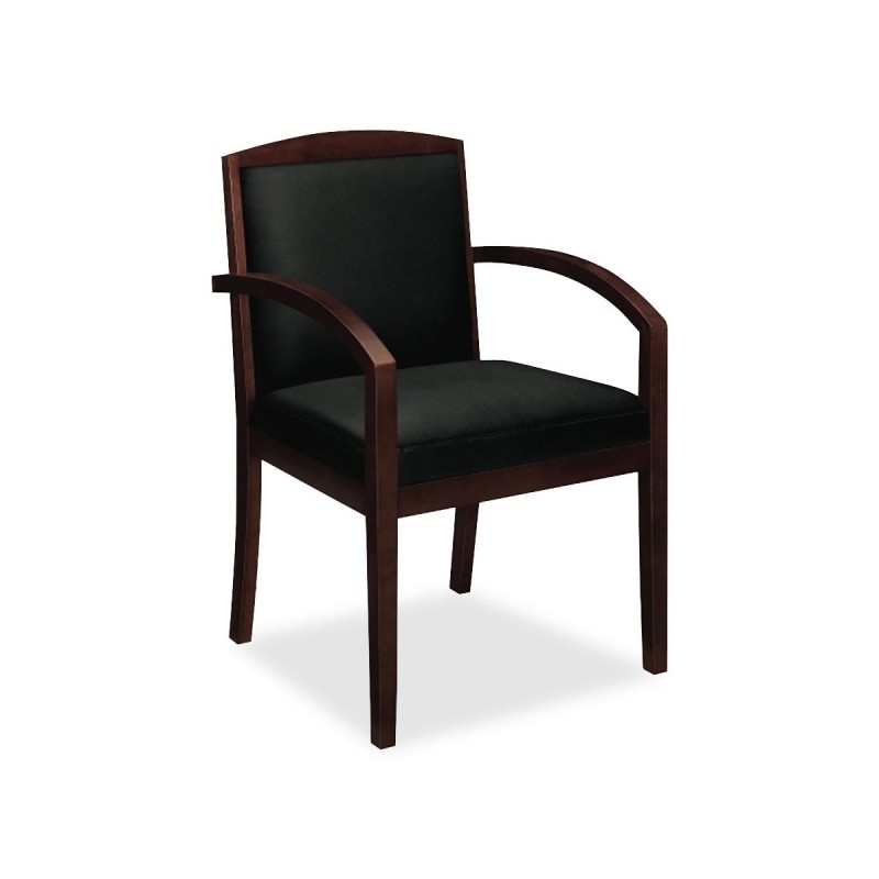 Wood Guest Chair, Black Leather Upholstery w/Mahogany Veneer HON VL853NSP11