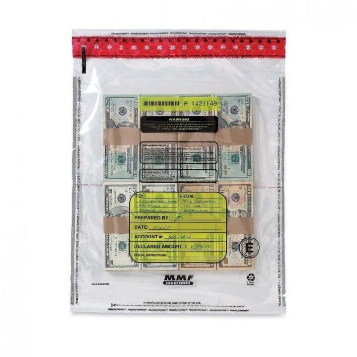 MMF Industries Tamper-Evident Cash Bags, 15 x 20 Inches, Clear, 5 packs of 50 Bags per Box