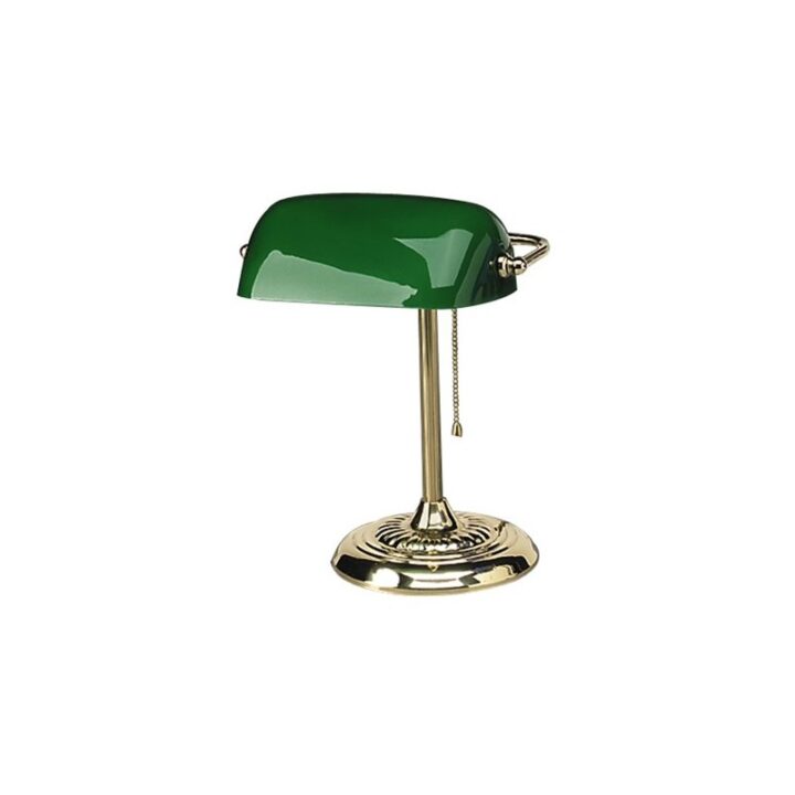 Ledu L557BR Traditional Banker's Lamp, 14 High, Green Glass Shade, Brass Base