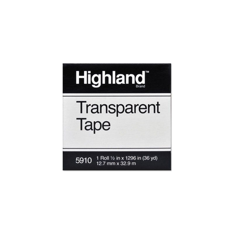 Highland Transparent Tape, 1/2" x 1296", 1" Core, Clear