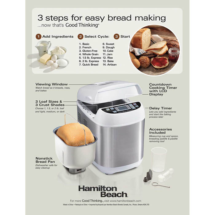 Hamilton Beach Artesian Bread Maker Machine Owner & Recipe 